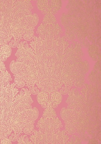 Tapeta Thibaut Anna French w kolorze różowym z metalicznym złotym wzorem w stylu damask. Elegancki, teksturowany design, idealny do stylowych wnętrz.