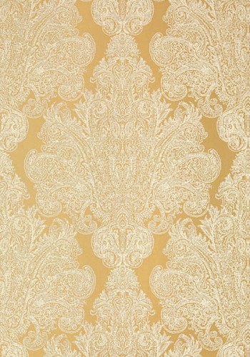 Tapeta Thibaut Anna French w odcieniu auburn, z metalicznym złotym wzorem. Stylowy, symetryczny motyw roślinny z detalami w jasnym kolorze na jednolitym tle. Idealna do eleganckich aranżacji wnętrz.
