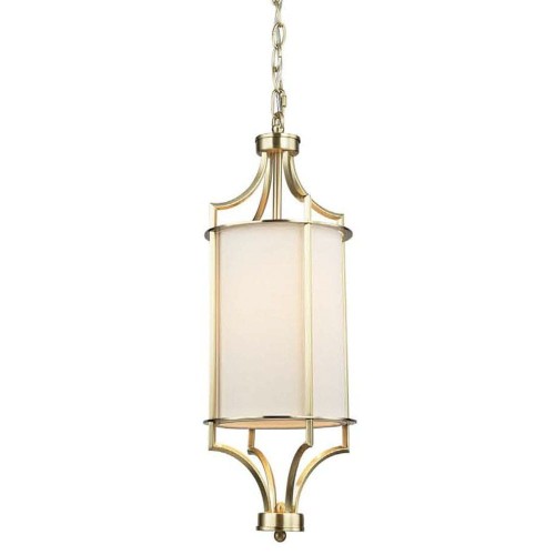 Lampa sufitowa wisząca Lunga w kolorze starego złota. Kształt prostokątny z matowego szkła, wieszana na łańcuchu. Wymiary 20x52,4 cm. Widok z przodu, podkreślający elegancką strukturę i detale metalowe. Idealna do aranżacji wnętrz.