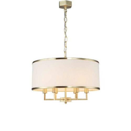 Lampa sufitowa wisząca Casa w kolorze starego złota z satynowym kloszem. Okrągła forma o wymiarach 50,3x30 cm, z widocznymi 5 źródłami światła. Zawieszona na łańcuszku, z metalowym mocowaniem u góry. Idealna do eleganckich wnętrz.