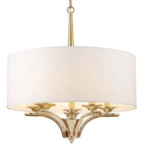 Złota Lampa Sufitowa, Wisząca Armonia z Białym Abażurem 60x60x65cm