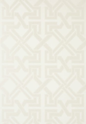 Tapeta Thibaut BENEDETTO w kolorze białym, perłowym, przedstawia subtelny wzór geometryczny z delikatnymi, matowymi liniami. Produkt ukazany frontalnie, na jednolitym tle. Idealna do eleganckich wnętrz.
