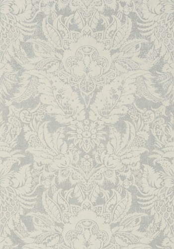 Tapeta Thibaut CHARDONNET DAMASK w szaro-beżowym odcieniu z lustrzanym, florystycznym wzorem damask. Widok frontalny, arkusz bez akcesoriów i montażu.