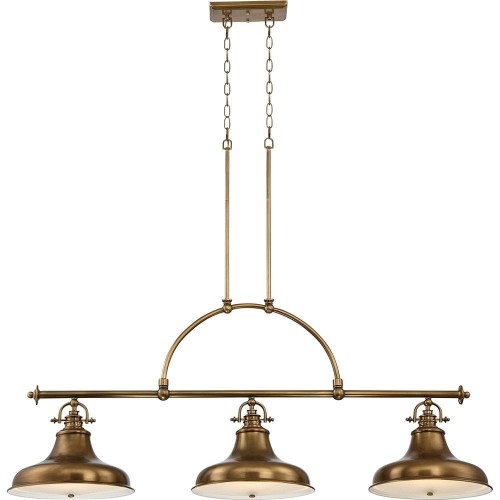 Lampa sufitowa wisząca Grosseto, mosiądz, 133x59 cm, 3 klosze na rurze, dekoracyjna struktura, zawieszona na łańcuchach, do nowoczesnych wnętrz.