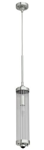 Wisząca lampa sufitowa Fiatto l o wymiarach 8,5x180 cm, z chromowanym wykończeniem. Posiada cylindryczny klosz z przezroczystego materiału, zawieszona na cienkim metalowym przewodzie, z okrągłym mocowaniem sufitowym.