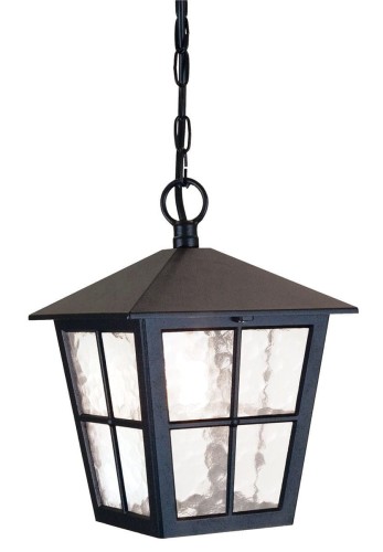 Wisząca lampa zewnętrzna Edington w kolorze czarnym, o wymiarach 21,5x33 cm. Kształt sześcianu z metalową ramą i przezroczystymi, teksturowanymi panelami. Zawieszona na łańcuchu, idealna do oświetlenia tarasu lub ogrodu.