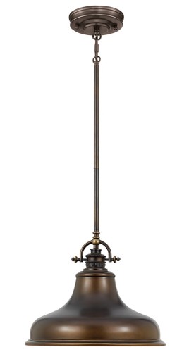 Wisząca lampa sufitowa Grosseto M w kolorze brązowym, o wymiarach 34x29 cm, z metalowym kloszem w kształcie dzwonu i eleganckim zawieszeniem. Lampa zawieszona na cienkim metalowym pręcie, idealna do wnętrz w stylu industrialnym.