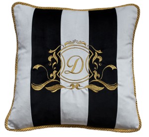 Poduszka Haftowana Dekoracyjna w Pasy Monogram - Różne Kolory Tkanin
