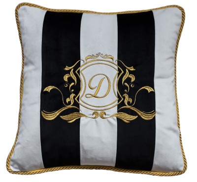 Poduszka Haftowana Dekoracyjna w Pasy Monogram - Różne Kolory Tkanin 2