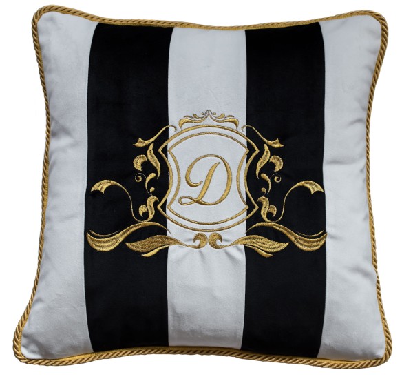 Poduszka Haftowana Dekoracyjna w Pasy Monogram - Różne Kolory Tkanin