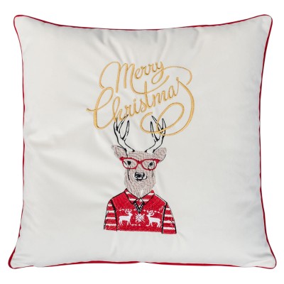 Poduszka Haftowana Dekoracyjna Renifer Merry Christmas - Różne Kolory Tkanin 2