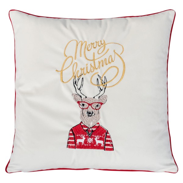 Poduszka Haftowana Dekoracyjna Renifer Merry Christmas - Różne Kolory Tkanin