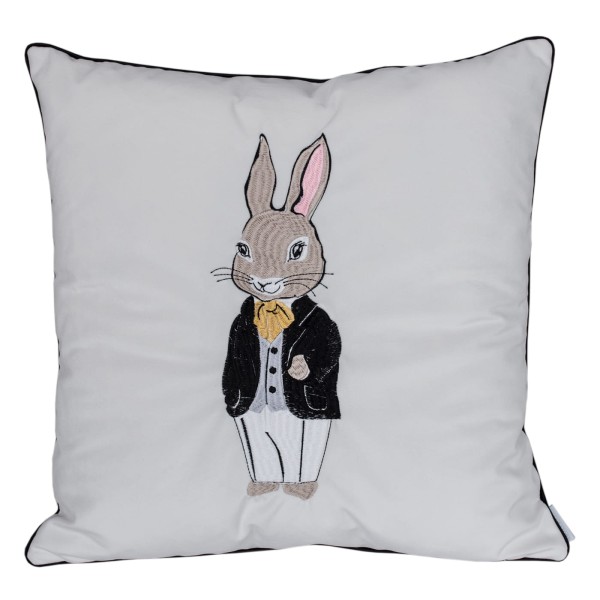 Poduszka Haftowana Dekoracyjna Velvet Zając Boy - Różne Kolory Tkanin