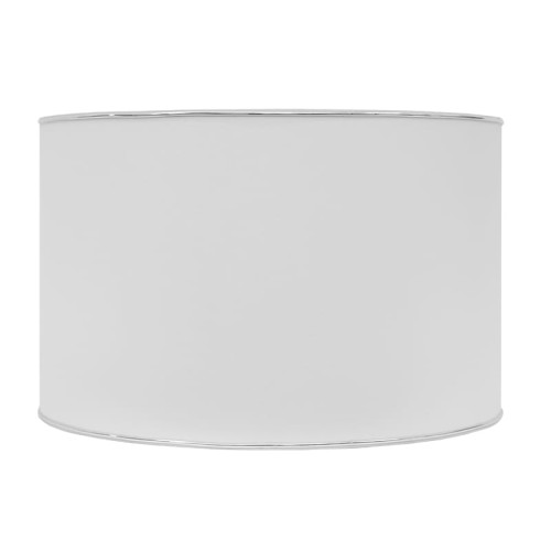 Abażur Chic Royal w kolorze białym z chromowanym wykończeniem, w kształcie cylindrycznym o wymiarach 45x28 cm. Widoczny gładki materiał, stonowany design, idealny do nowoczesnych wnętrz.