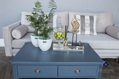 Stolik Kawowy Drewniany Henshaw Laura Ashley Niebiesko-Szarym 100x70x46cm 8