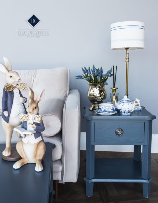 Stolik Nocny Drewniany Henshaw Laura Ashley Niebiesko-Szary 50x40x60cm 8