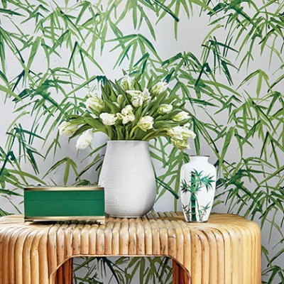 Tapeta Thibaut Anna French Kyoto Leaves Granat, Biel 4