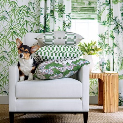 Tapeta Thibaut Anna French Kyoto Leaves Granat, Biel 6