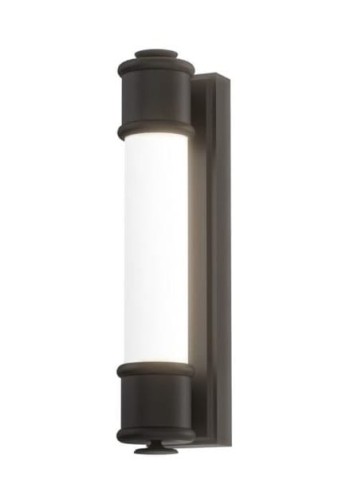 Kinkiet Omi Parette w kolorze czarnym, o wymiarach 6,2x30 cm, z cylindrycznym, białym kloszem i metalową oprawą. Produkt wiszący, zamontowany na ścianie, frontalne ujęcie. Proste tło podkreśla jego nowoczesny design.