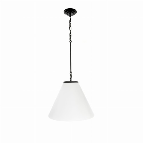 Stylowa lampa sufitowa Sol M w czarnym kolorze, o szerokości 44,5 cm. Lampa ma stożkowy klosz w białym kolorze, zawieszona na czarnej łańcuszkowej linki. Prosty design, idealna do nowoczesnych wnętrz.