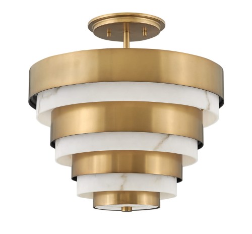 Lampa sufitowa Parma S, złota obudowa, białe marmurkowe panele, okrągły plafon z trzema warstwami. Wymiary 39,6x37,3 cm, idealna do nowoczesnych wnętrz.