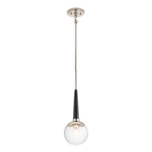 Lampa sufitowa Assi w kolorze niklu, o wymiarach 47,8x19,5x151,3 cm. Posiada zwisający klosz w formie przezroczystej kuli oraz czarny, smukły uchwyt. Montaż sufitowy, elegancki design, idealna do nowoczesnych wnętrz.