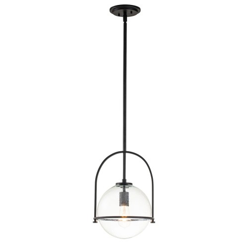 Lampa sufitowa Pesaro w kolorze czarnym z przezroczystym kloszem. Ma okrągły kształt, metalową konstrukcję i długość 129,4 cm. Zawieszona na cienkim, czarnym przewodzie, idealna do nowoczesnych wnętrz.