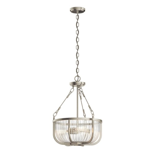 Lampa sufitowa Aurelia w kolorze niklu, o wymiarach 50,2x40,6x154,4 cm. Posiada szklany klosz w formie miski z poziomymi żłobieniami, zawieszony na łańcuchu. Idealna do nowoczesnych wnętrz.