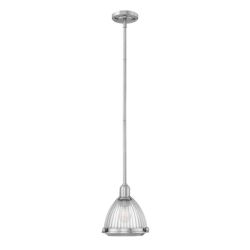 Lampa sufitowa Reale w szczotkowanym niklu, o wymiarach 25x24,8x107,6 cm. Posiada szklany klosz z żłobieniami, zawieszona na cienkim pręcie. Umożliwia nowoczesne oświetlenie wnętrz.