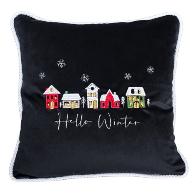 Poduszka Haftowana Dekoracyjna Hello Winter - Różne Kolory Tkanin