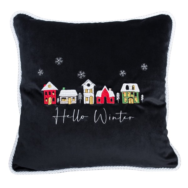 Poduszka Haftowana Dekoracyjna Hello Winter - Różne Kolory Tkanin