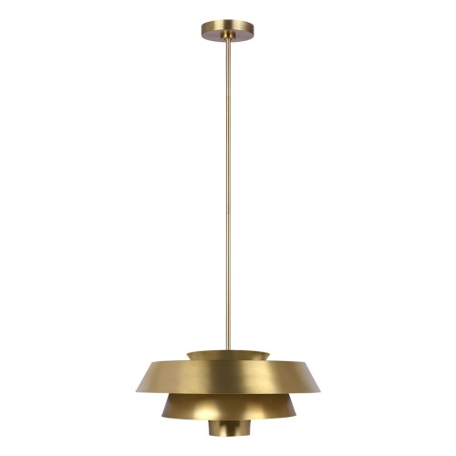 Wisząca lampa sufitowa Barletta w kolorze mosiądzu, o wymiarach 46x46 cm i wysokości 40-161 cm. Posiada warstwową konstrukcję z okrągłymi elementami, zawieszona na cienkim kabelku, idealna do nowoczesnych wnętrz.