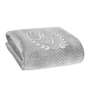 Personalizowana Narzuta z Haftem Velvet Szara Jodełka