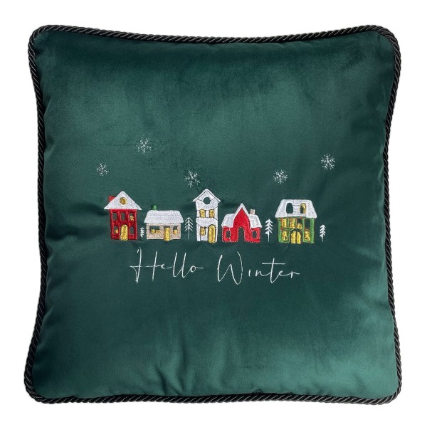 Poduszka Haftowana Dekoracyjna Hello Winter - Różne Kolory Tkanin