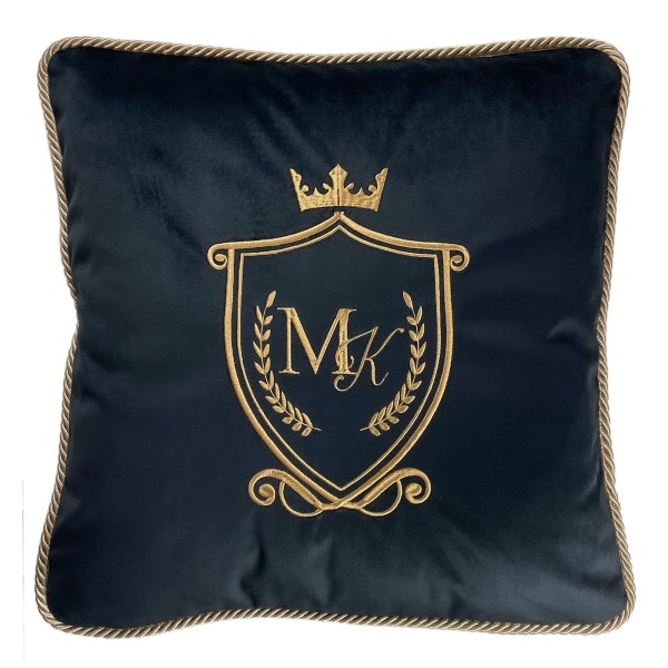 Poduszka Haftowana Dekoracyjna Velvet Herb z Monogramem - Różne Kolory Tkanin