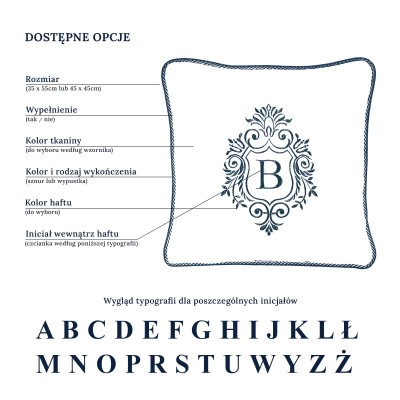 Poduszka Haftowana Dekoracyjna Herb z Monogramem - Różne Kolory Tkanin 3