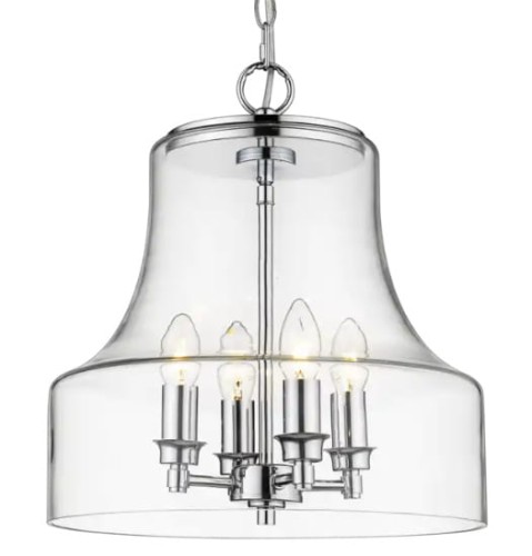 Lampa sufitowa wisząca Serale w kolorze chromu, z przezroczystego szkła. Oferuje sześć źródeł światła, z eleganckim kształtem lampy. Wymiary: 36x36x40 cm. Zawieszona na łańcuchu.