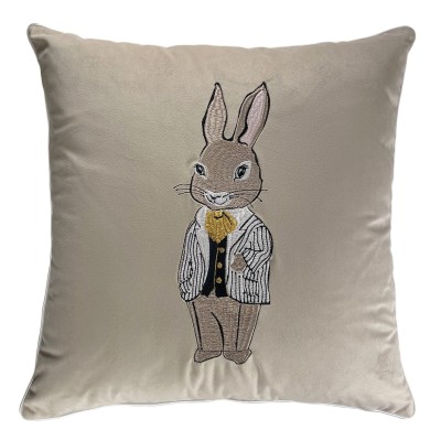 Poduszka Haftowana Dekoracyjna Velvet Zając Boy - Różne Kolory Tkanin 2