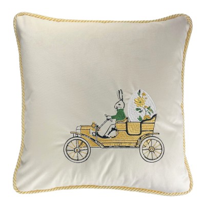 Poduszka Haftowana Dekoracyjna Velvet Zając Kierowca - Różne Kolory Tkanin 2