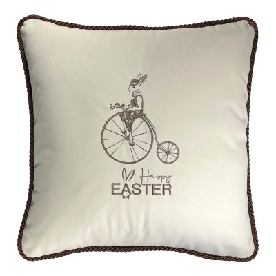 Poduszka Haftowana Dekoracyjna Velvet Zajączek Cyklista - Różne Kolory Tkanin 2