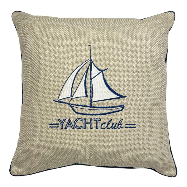 Poduszka Haftowana Yacht Club - Różne Kolory Tkanin