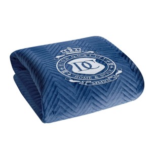 Personalizowana Narzuta z Haftem Velvet Granatowa Jodełka