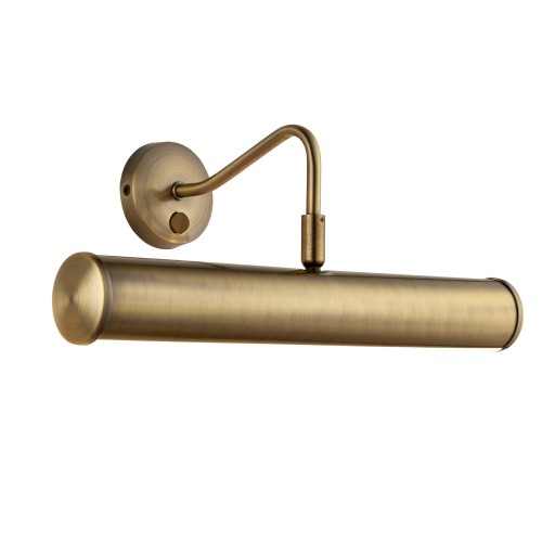 Kinkiet Turner w kolorze mosiądzu o wymiarach 35x16x18,5 cm, w formie długiej tuby z mocowaniem ściennym. Ujęcie frontalne ukazuje gładką, metaliczną powierzchnię oraz prostą, elegancką konstrukcję. Umieszczony na białym tle.