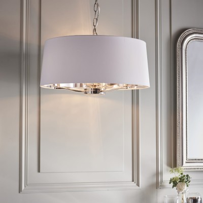 Lampa Sufitowa Wisząca Harvey, Jasny Nikel, Stal i Tkanina, Wys. 150cm 4