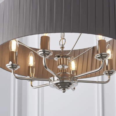 Lampa Sufitowa Wiszącac Highclere Nikiel, Czarny Materiał Wys. 174 cm 6