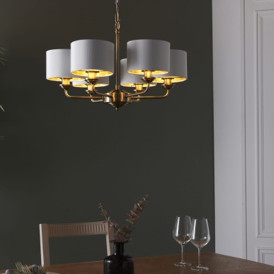 Lampa Sufitowa Wisząca Highclere Mosiądz, Tkanina Wys. 50-185,5cm 3