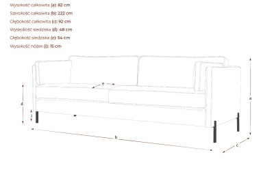Elegancka 3,5-osobowa  Sofa Jovan  o Prostej Bryle 222x92x82cm -Opcje Wyboru Tkaniny 4