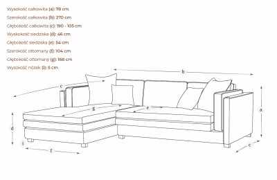 Duża Sofa Narożna Liamos  270x190-105x78cm - Opcje Wyboru Tkaniny 4