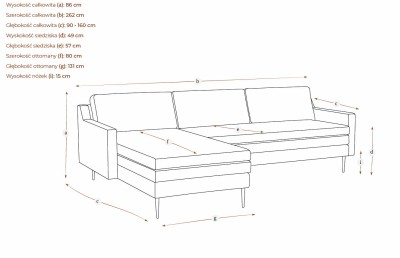 Elegancki i Wygodny Narożnik Kelso  262x90-160x86cm - Opcje Wyboru Tkaniny 4
