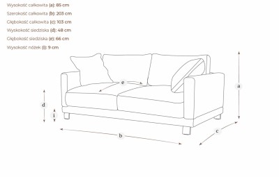 Trzyosobowa Sofa Harvey na Metalowych Nogach  203x103x85cm - Opcje Wyboru Tkaniny 5